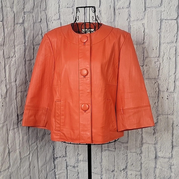 COLDWATER CREEK Red Leather Button Up Jacket P10 - Picture 1 of 8